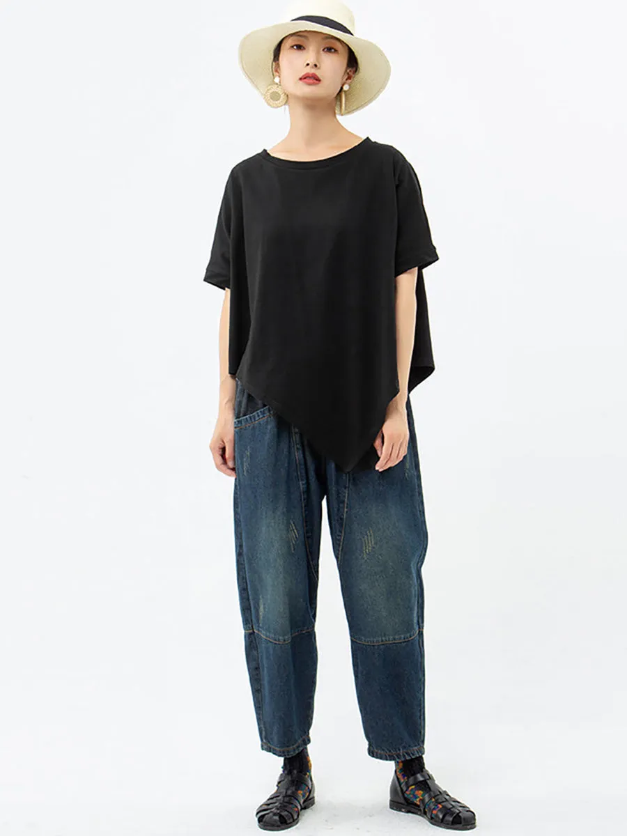 Plus Size Women Irregular Loose 100% Cotton T-Shirt