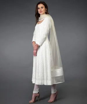 Pure Georgette Handwork Chikankari Off-White Anarkali Suit