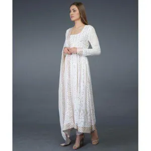 Pure Georgette Handwork Chikankari White Anarkali Suit