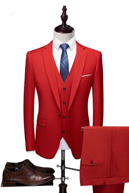 Red Fashion Notched Lapel Tuxedo Bespoke Three Pieces Men Suits