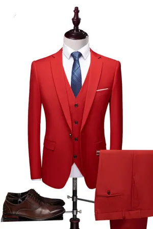 Red Fashion Notched Lapel Tuxedo Bespoke Three Pieces Men Suits
