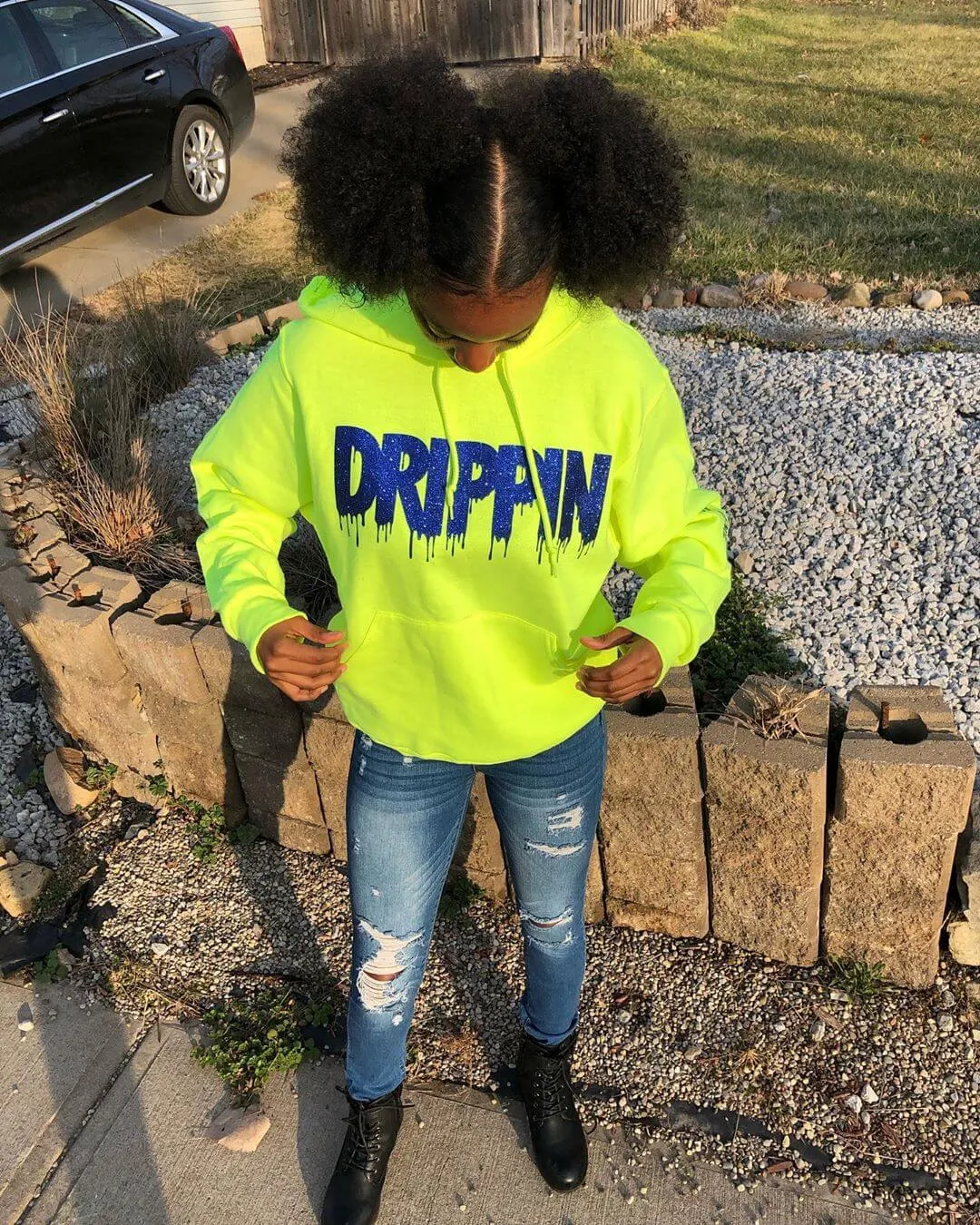 Royal Blue Glitter Drippin | Neon Yellow Hoodie
