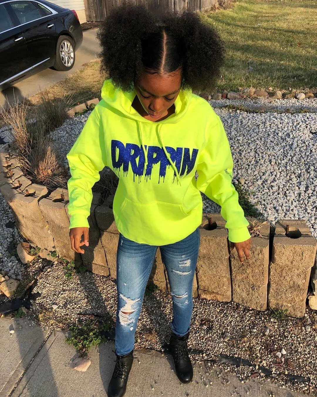 Royal Blue Glitter Drippin | Neon Yellow Hoodie