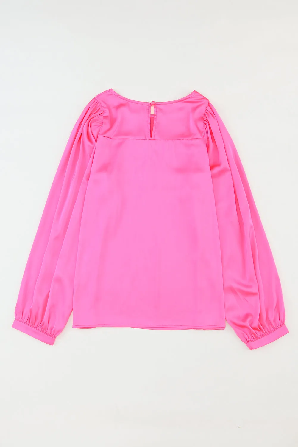 Satin Puff Long Sleeve Crewneck Blouse