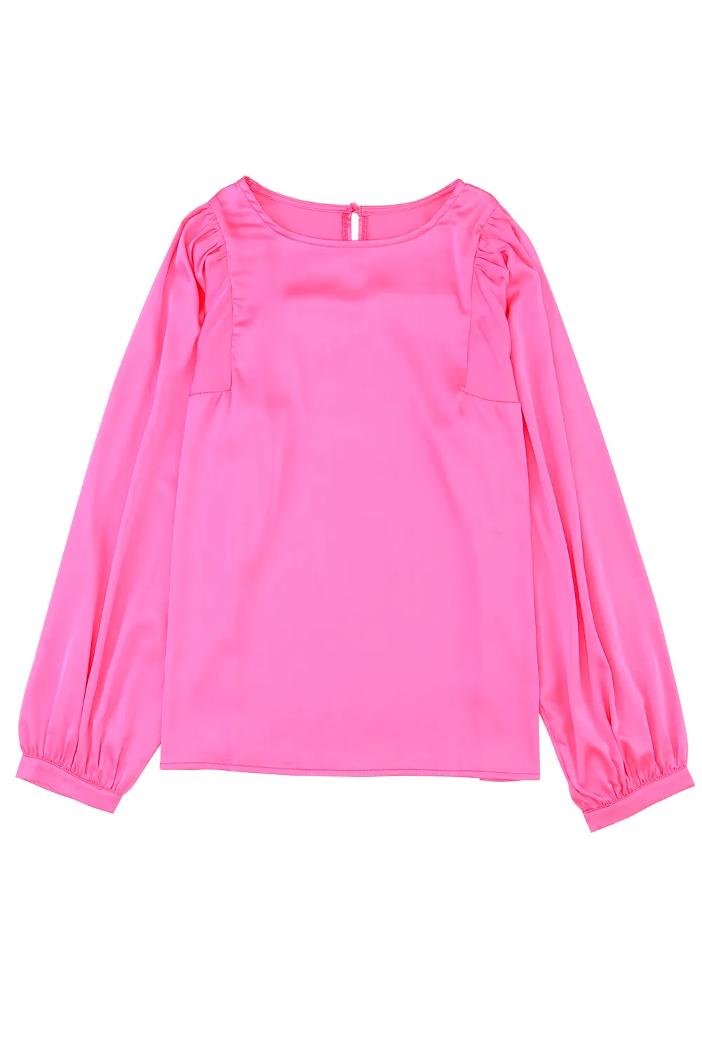Satin Puff Long Sleeve Crewneck Blouse