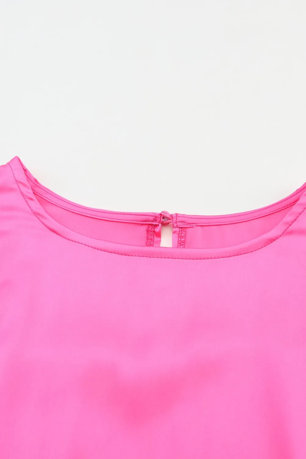 Satin Puff Long Sleeve Crewneck Blouse