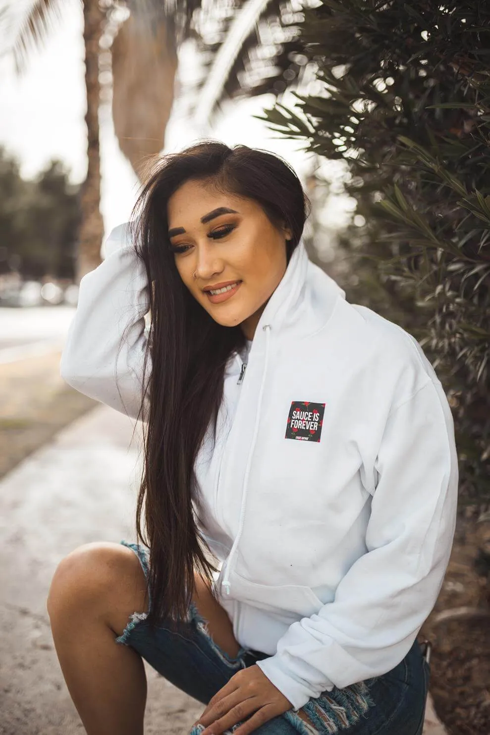 Sauce Is Forever (Black Rose Box) | White Zip Up Jacket