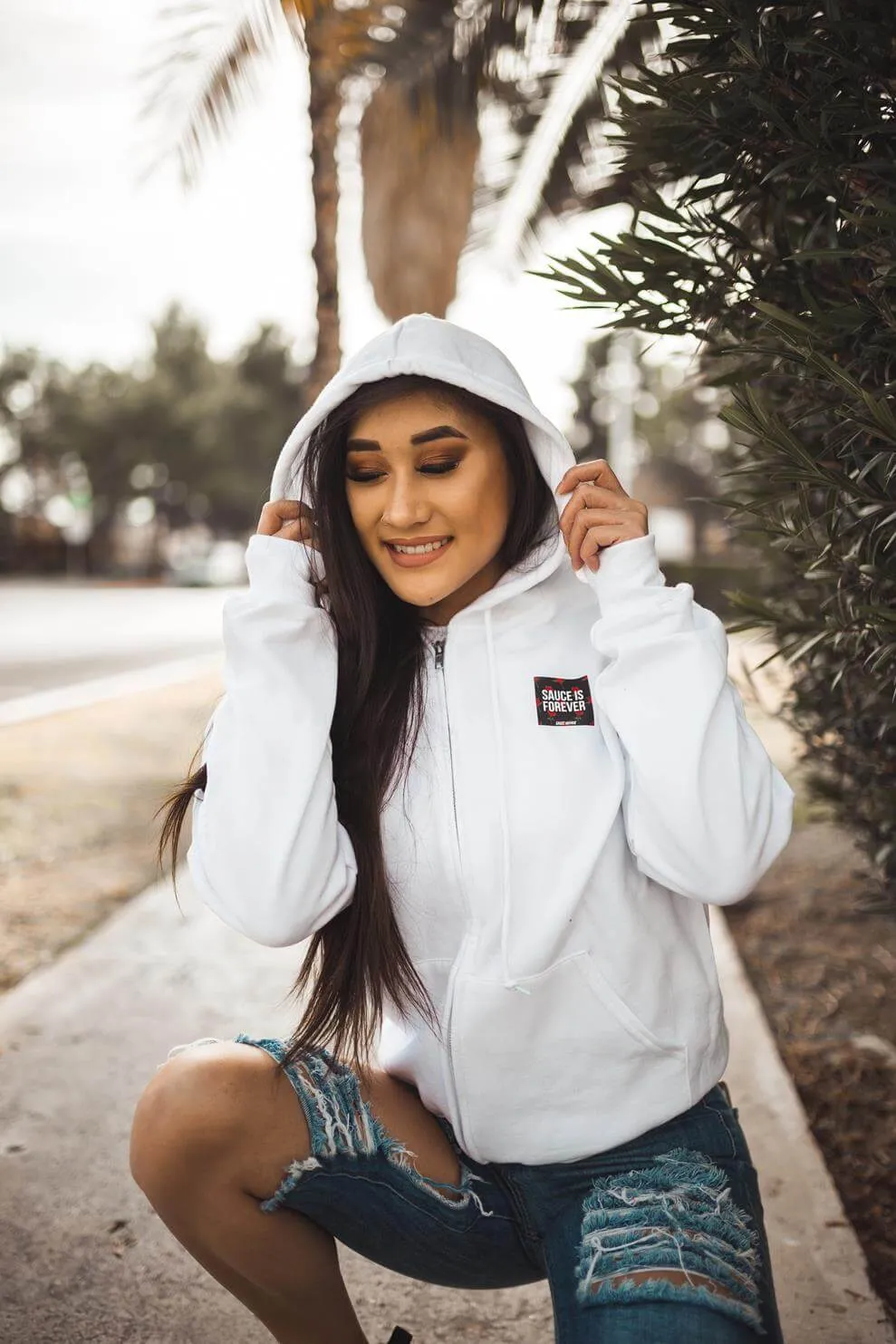 Sauce Is Forever (Black Rose Box) | White Zip Up Jacket