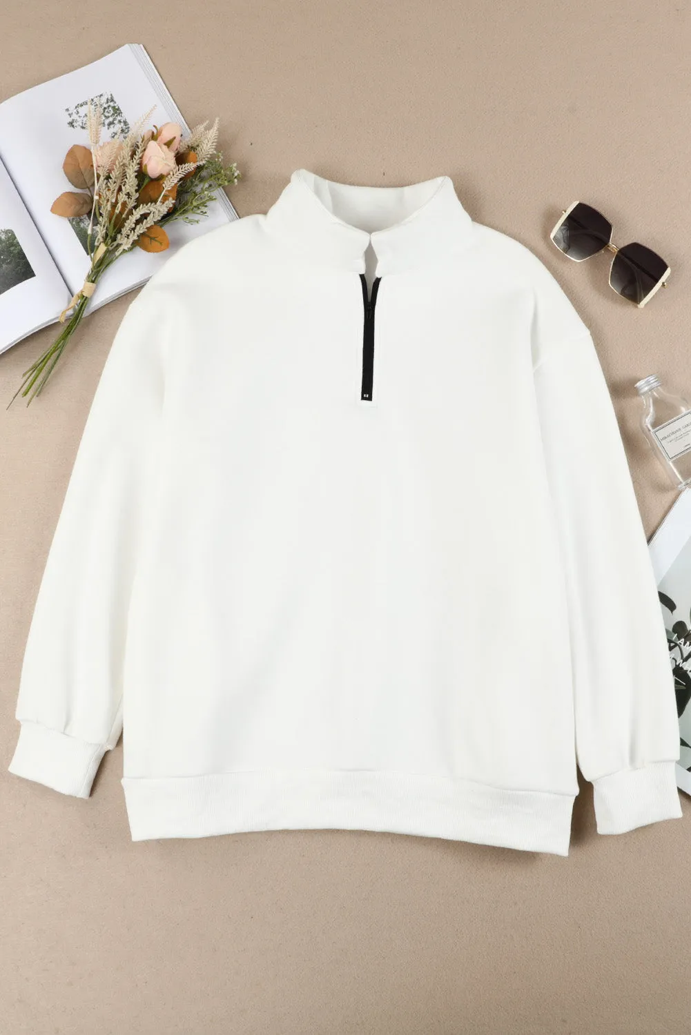 Sonya Quarter Zip Dropped Shoulder Sweatshirt