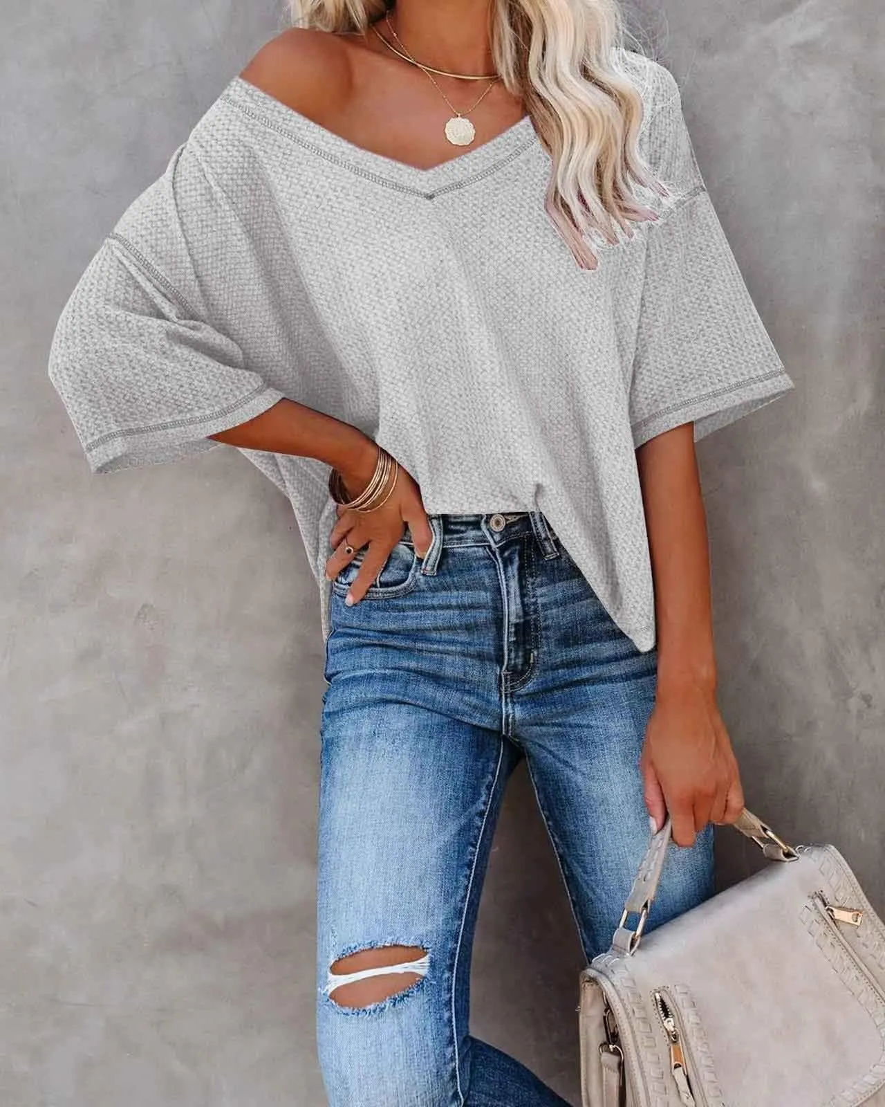 Stunncal V-Neck Dolman Sleeve Top