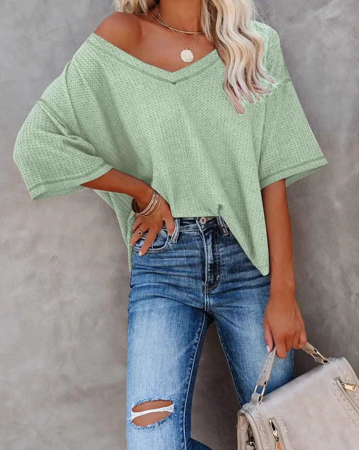 Stunncal V-Neck Dolman Sleeve Top