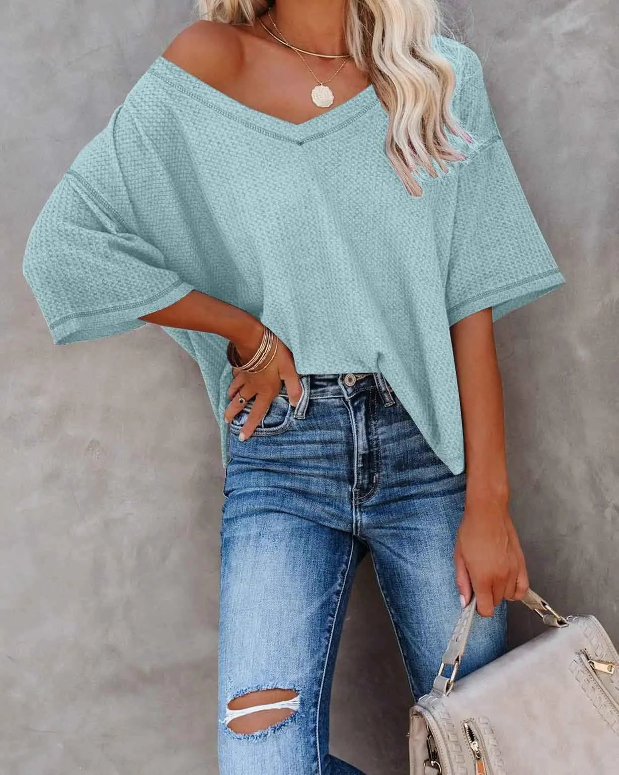 Stunncal V-Neck Dolman Sleeve Top