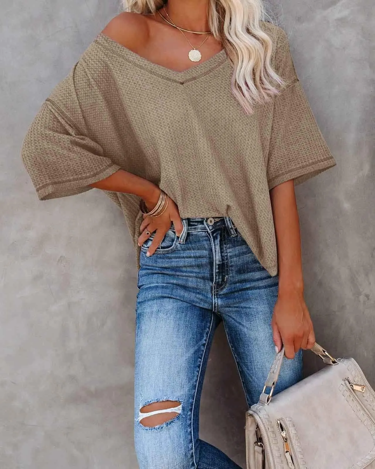 Stunncal V-Neck Dolman Sleeve Top