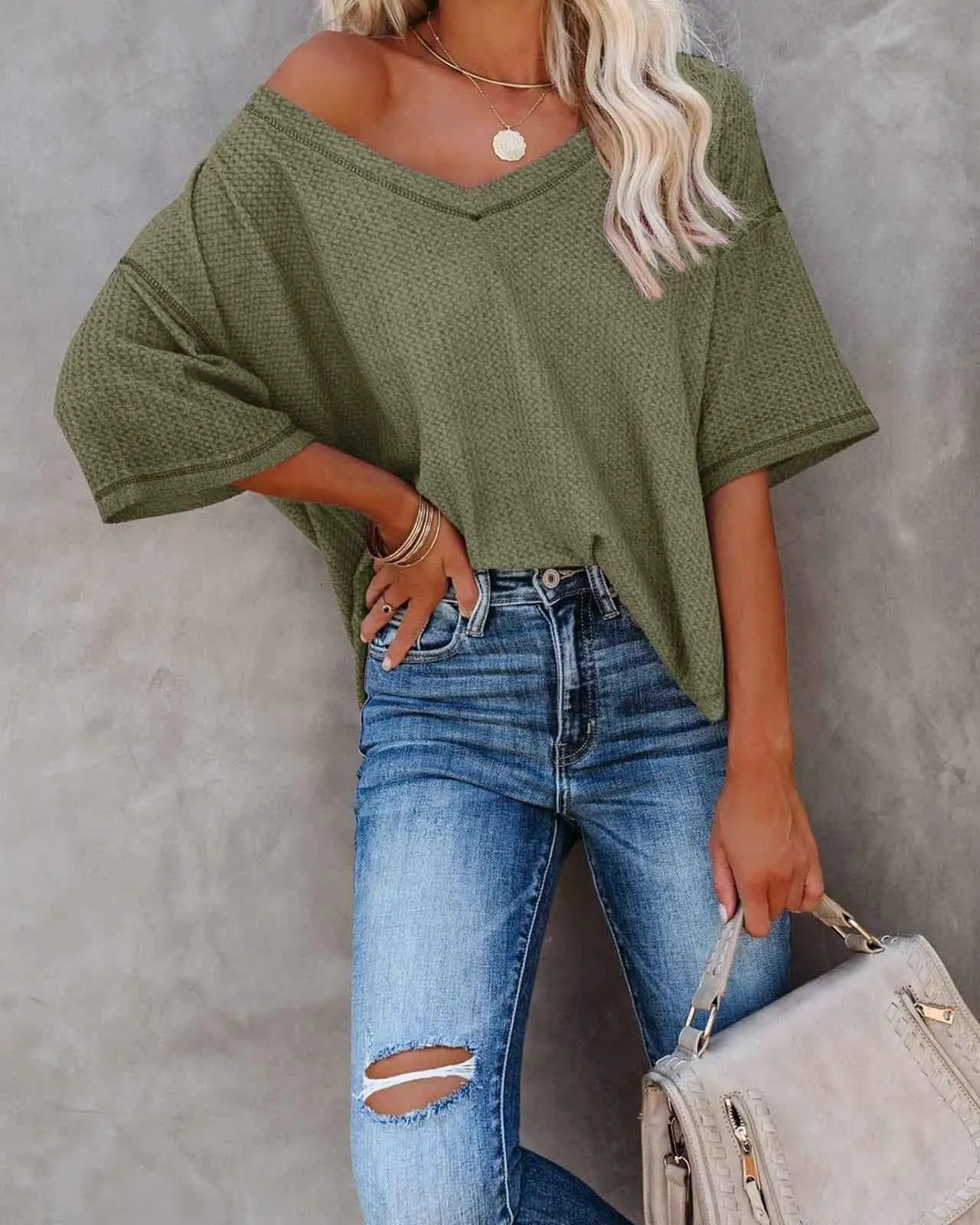 Stunncal V-Neck Dolman Sleeve Top