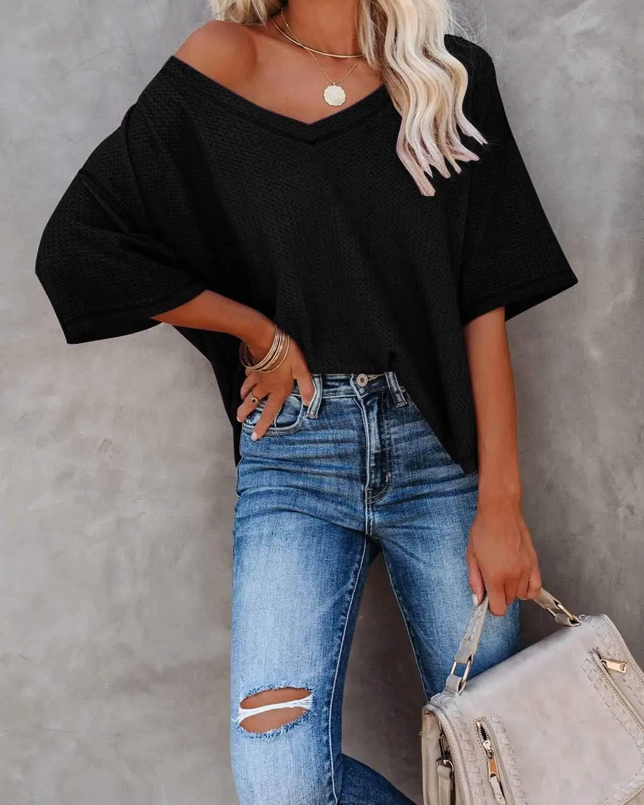 Stunncal V-Neck Dolman Sleeve Top