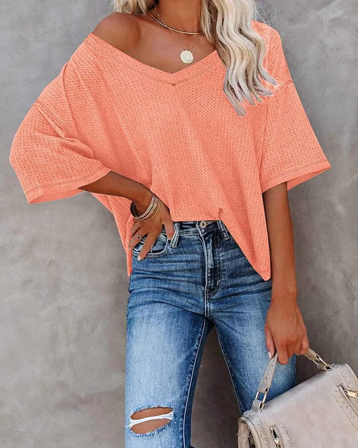 Stunncal V-Neck Dolman Sleeve Top