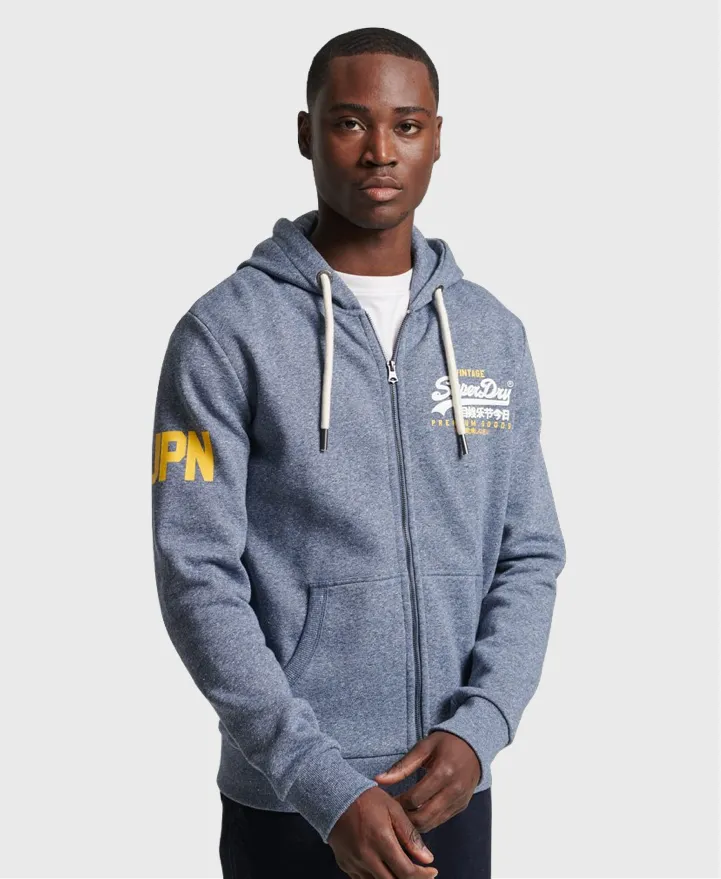 Superdry Vintage Logo Classic Zip Hoodie Blue Grit