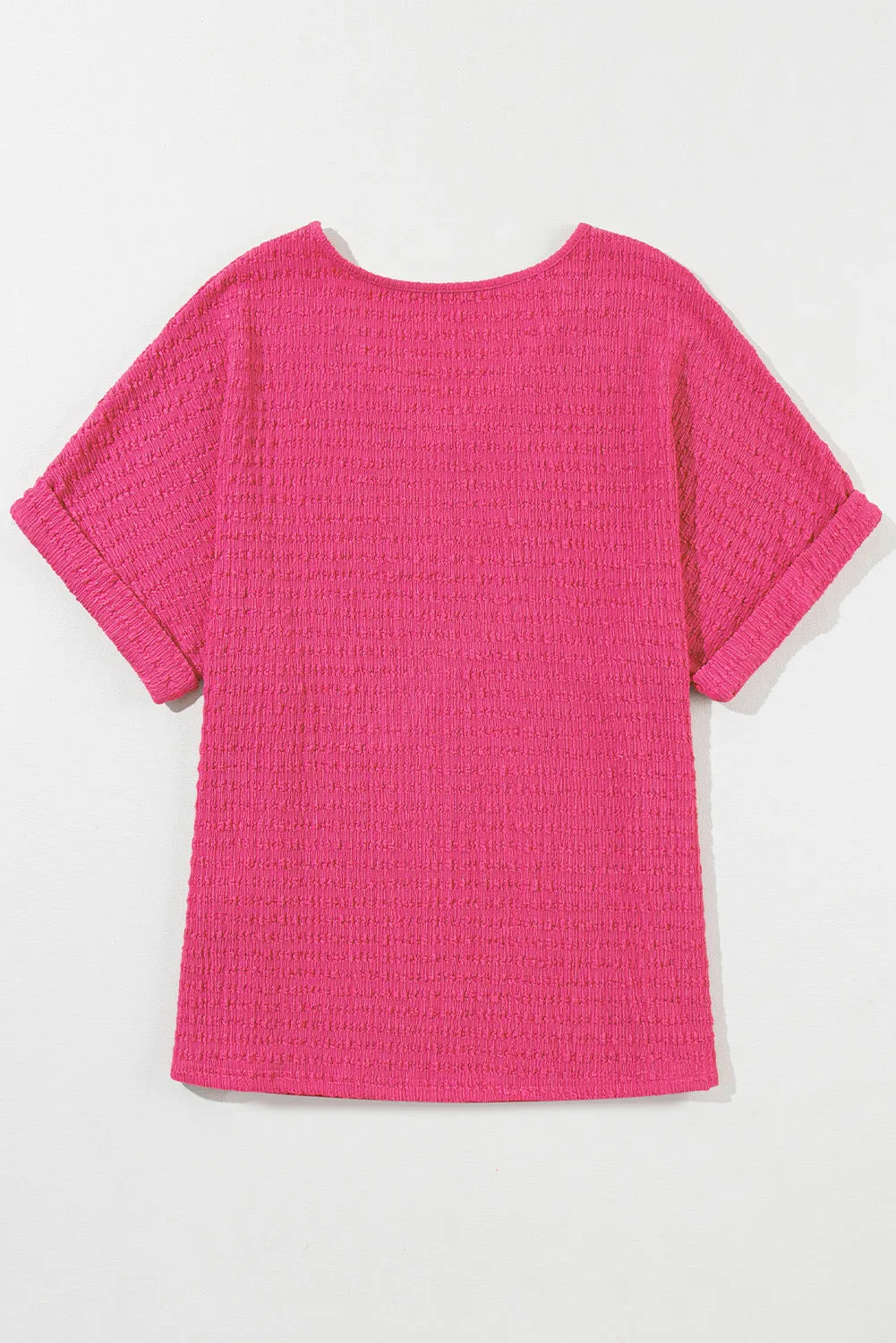 Textured Rolled Sleeve V Neck Tee