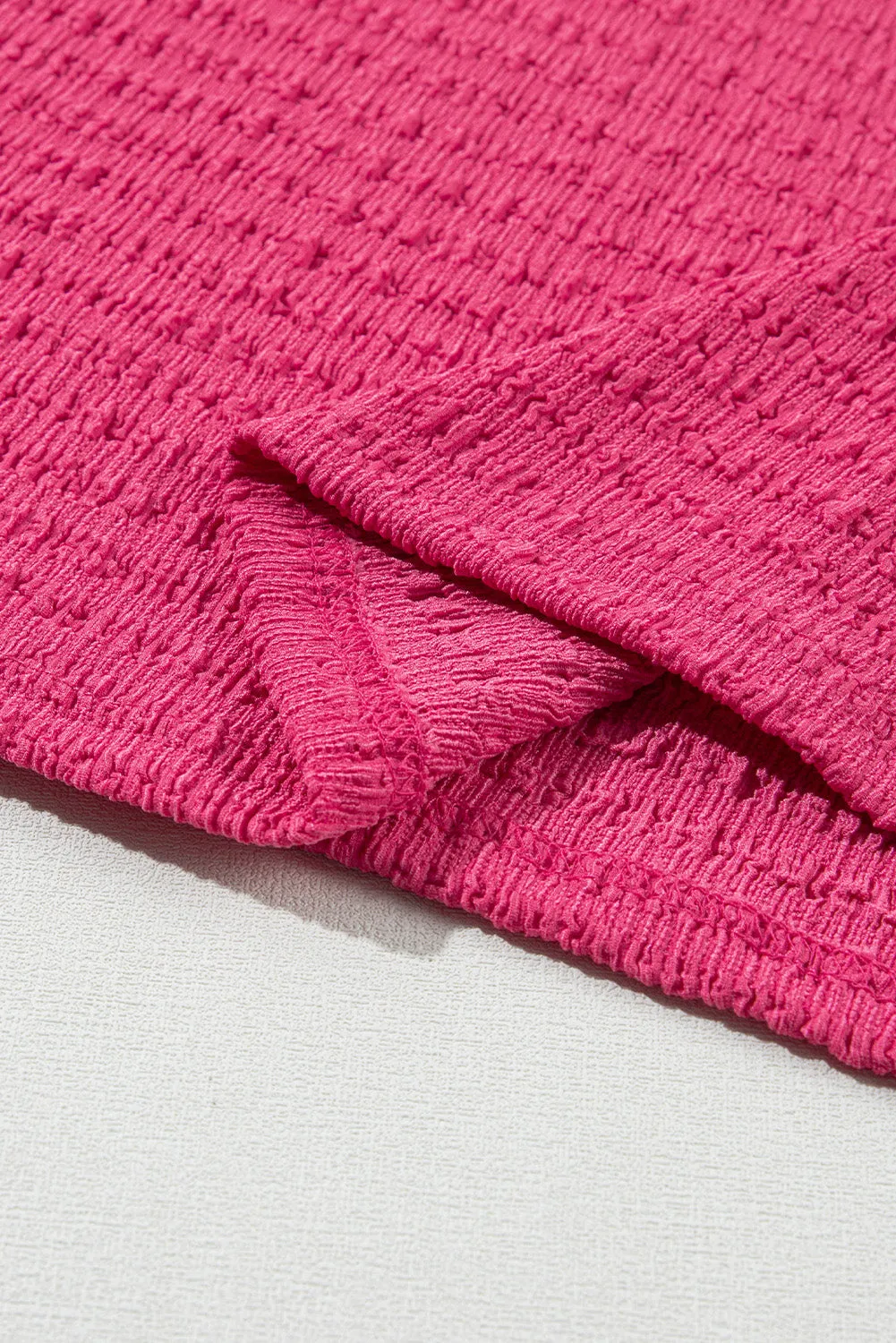 Textured Rolled Sleeve V Neck Tee