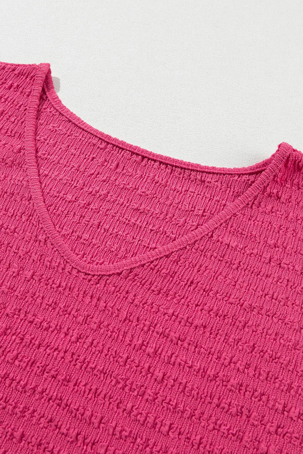 Textured Rolled Sleeve V Neck Tee