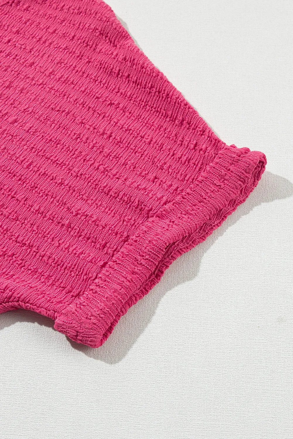 Textured Rolled Sleeve V Neck Tee