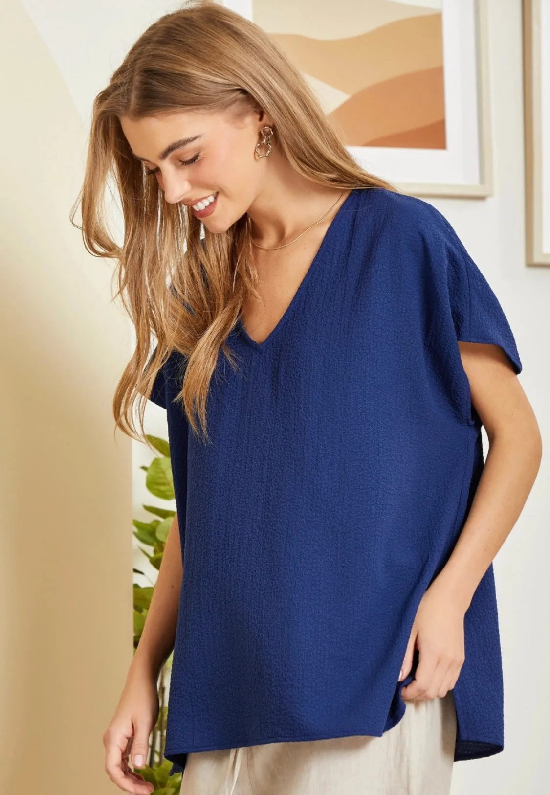 Textured V-Neck Top