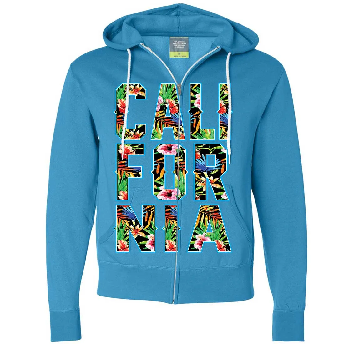 Tropical California Floral Print Zip-Up Hoodie