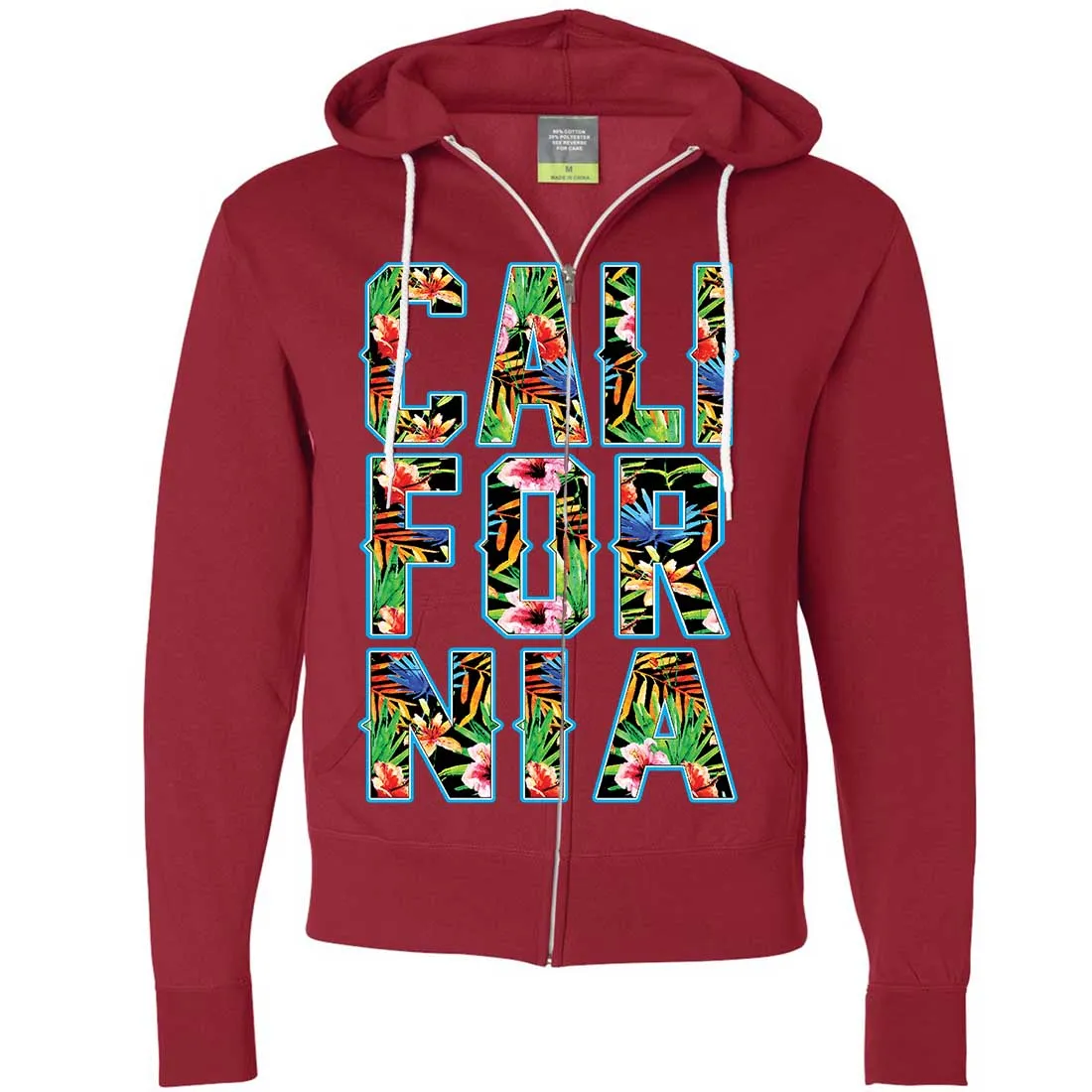 Tropical California Floral Print Zip-Up Hoodie