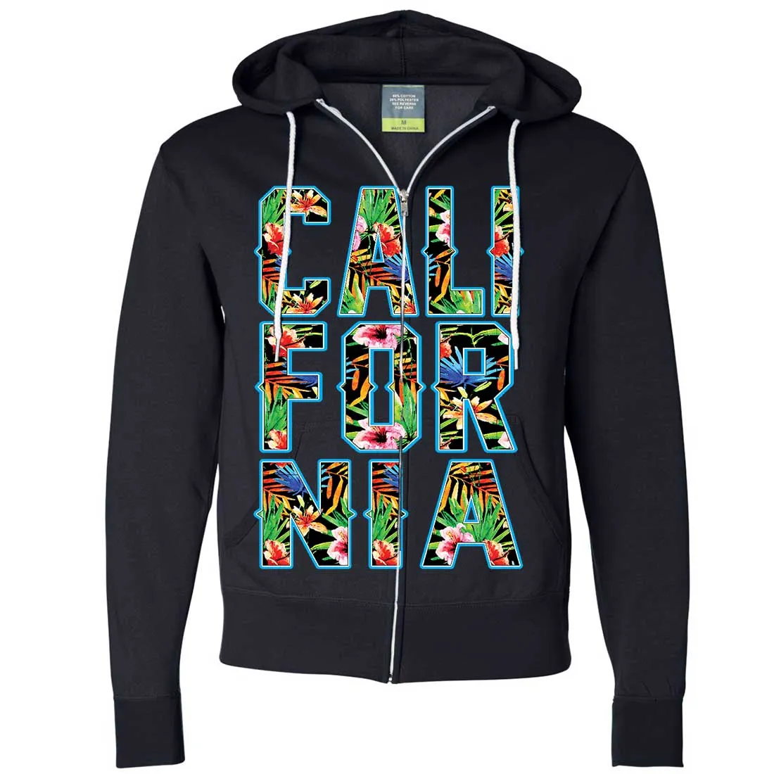 Tropical California Floral Print Zip-Up Hoodie