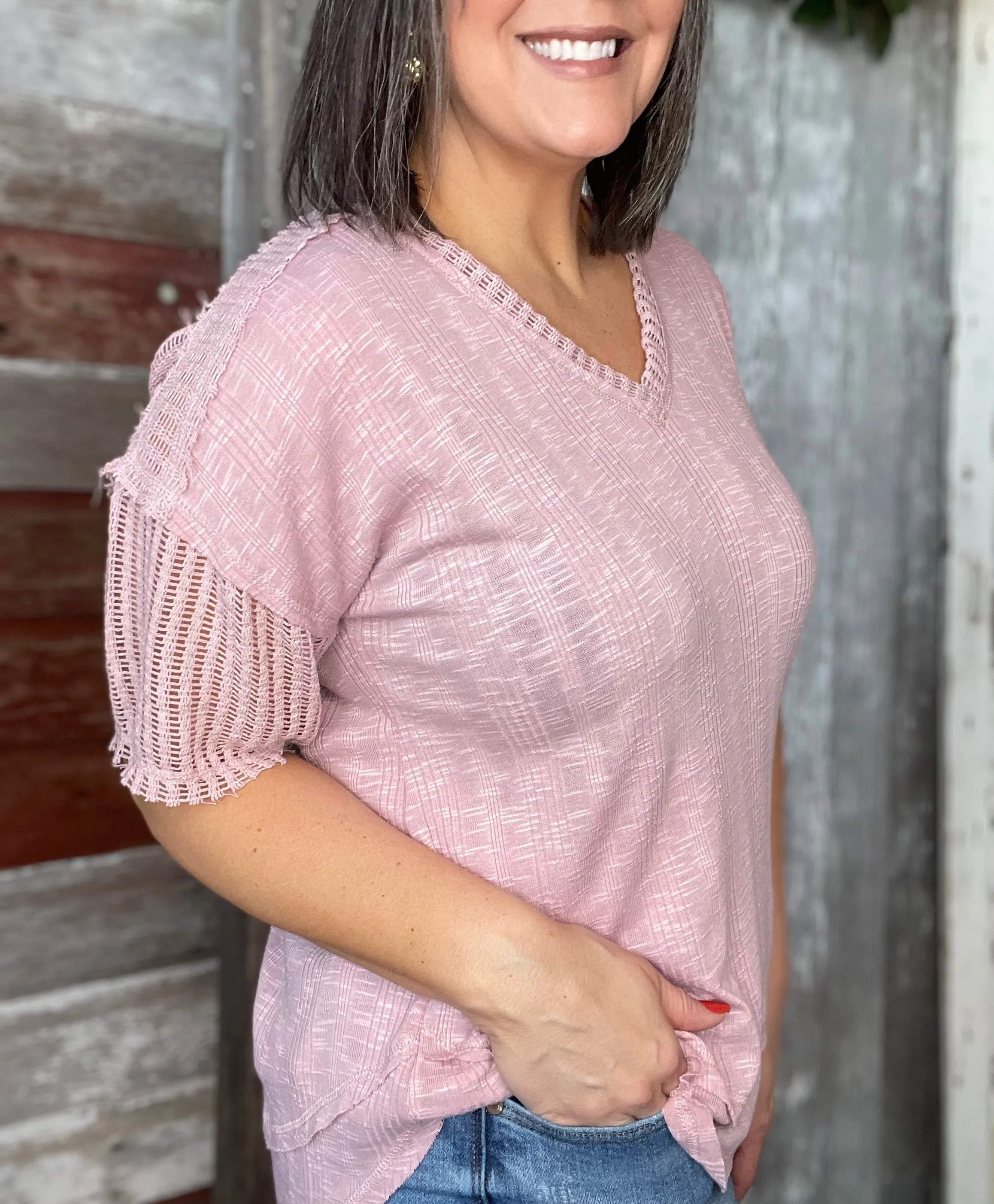V Neck Mixed Knit Top