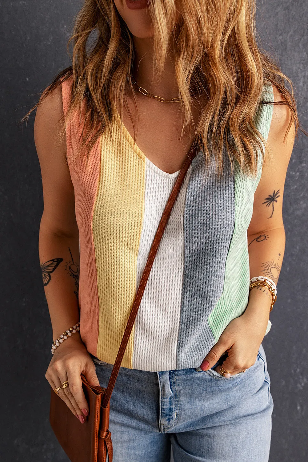 V-Neck Waffle Knit Tank Top