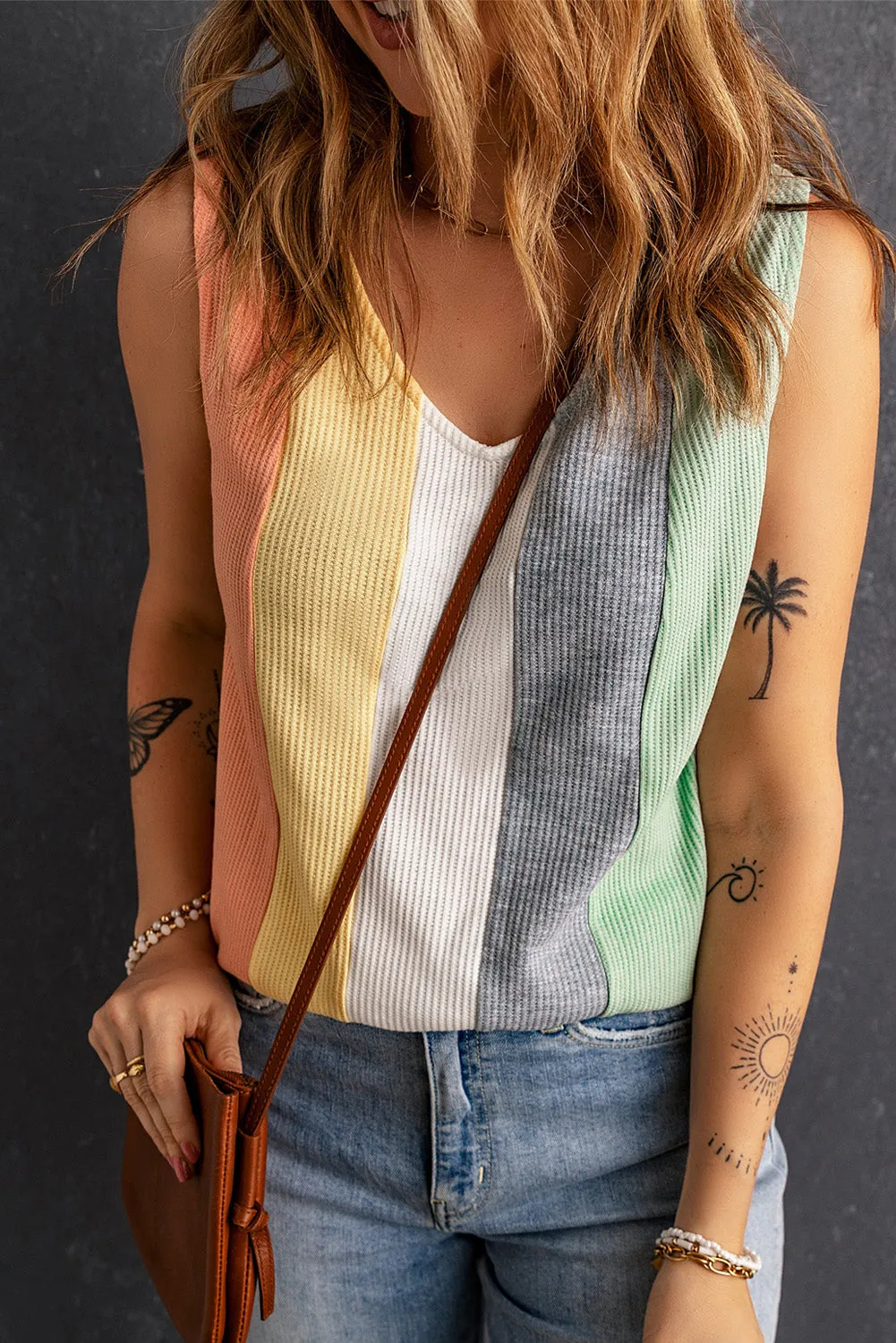 V-Neck Waffle Knit Tank Top