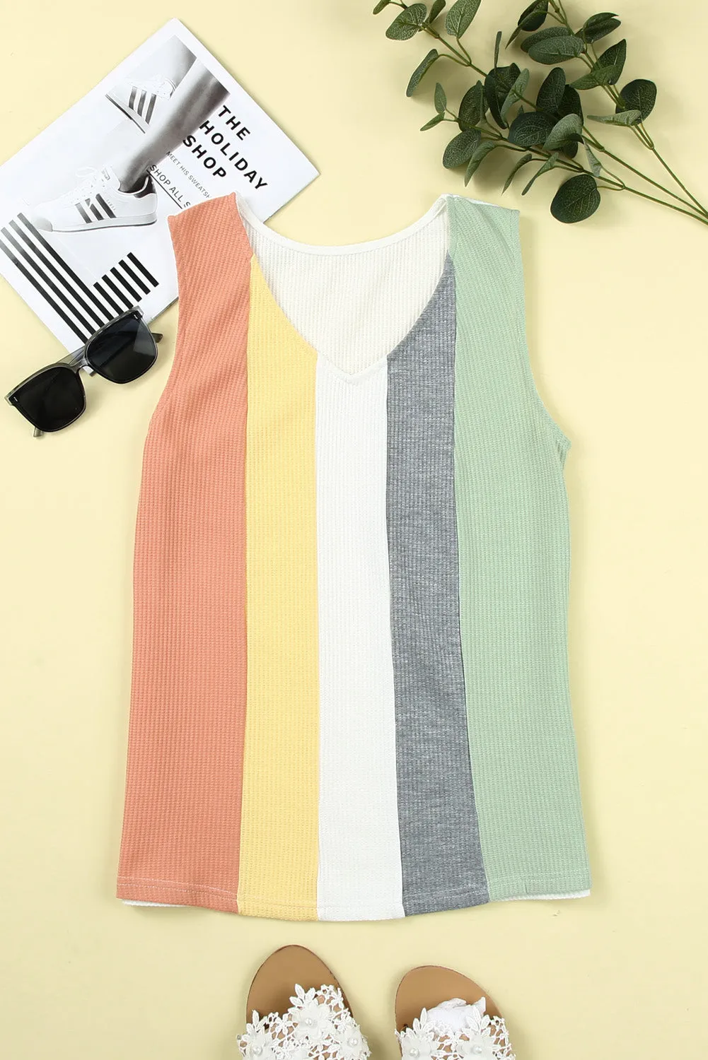 V-Neck Waffle Knit Tank Top