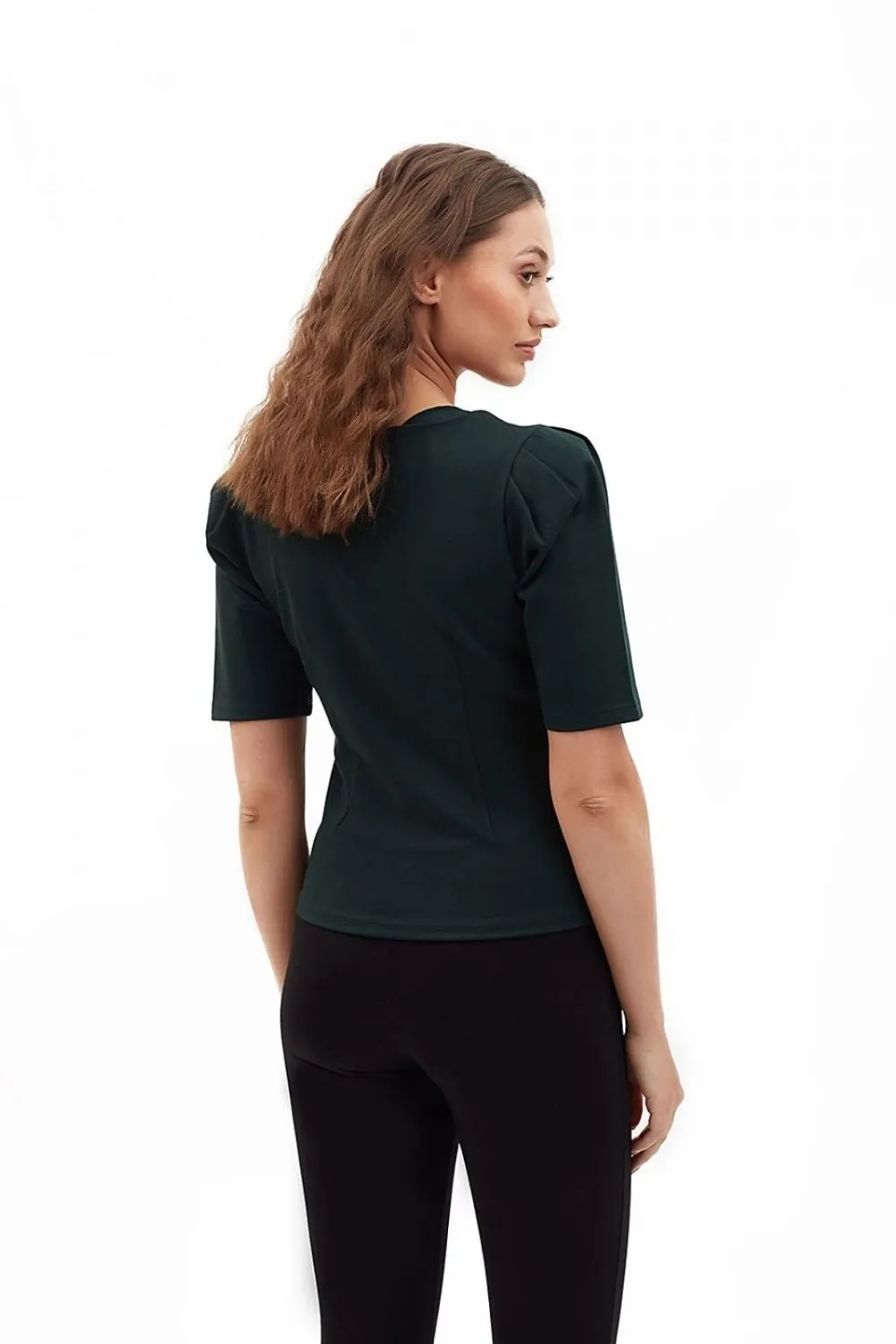 V Neckline Elbow Length Black Top