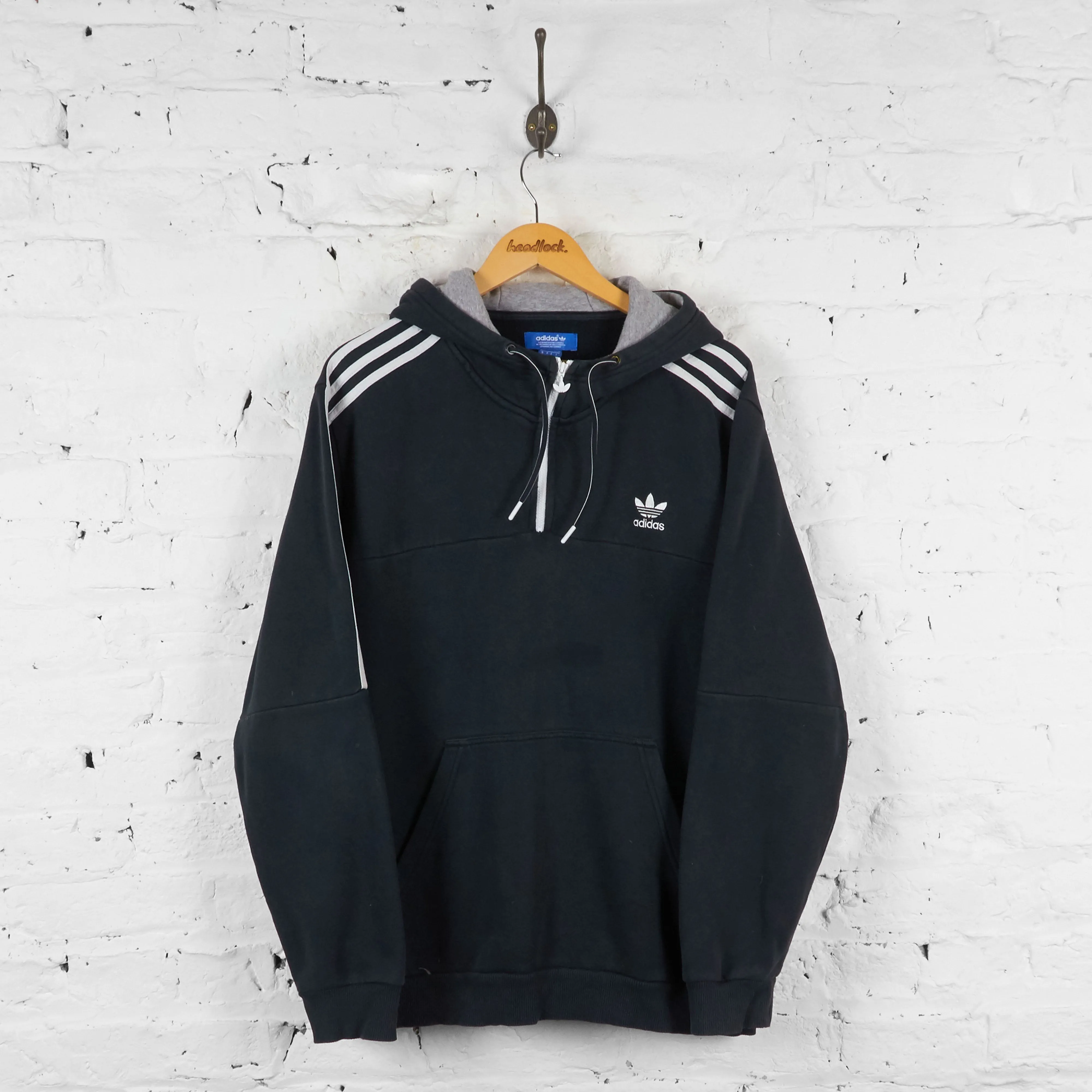Vintage Adidas 1/4 Zip Hoodie - Black - XL