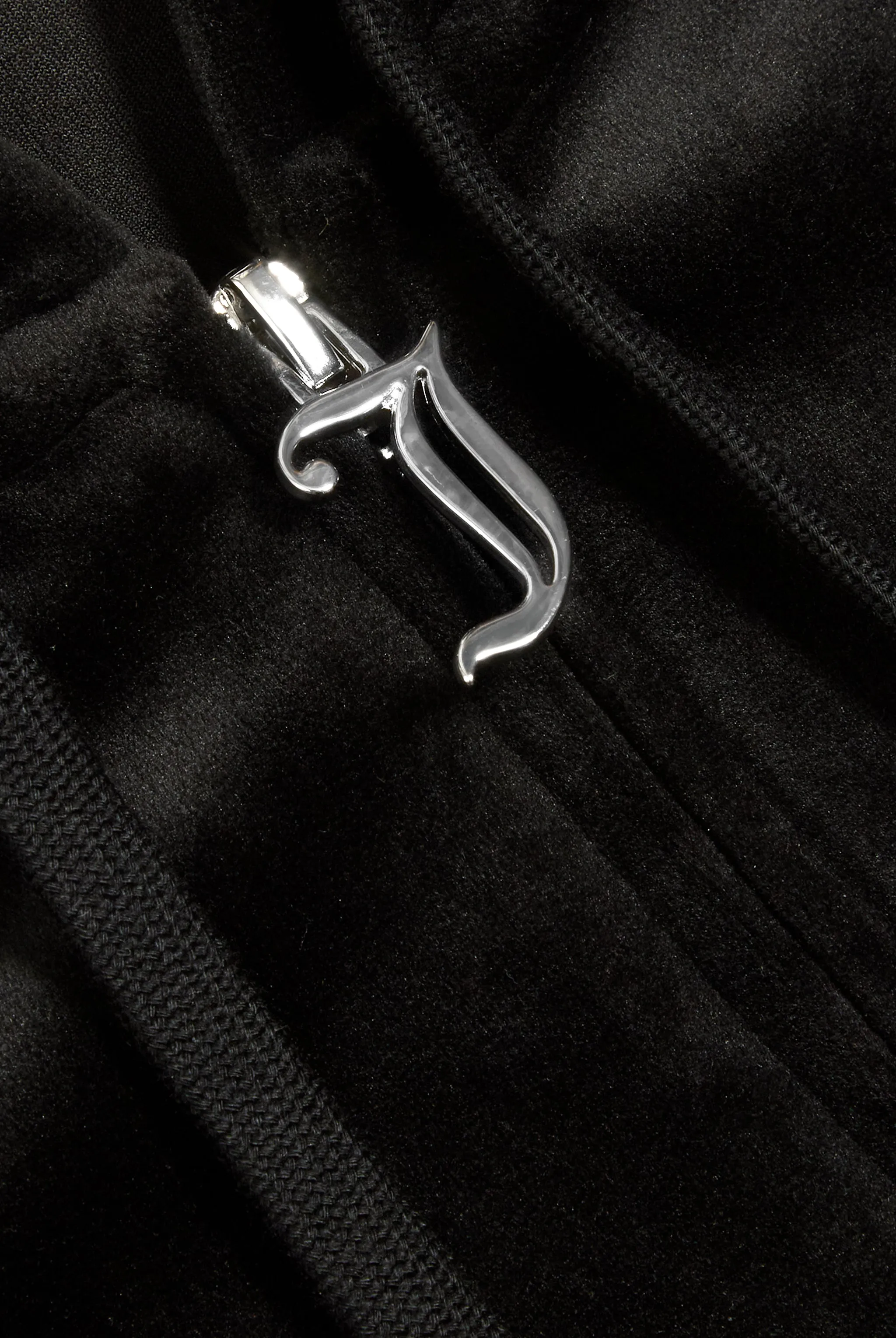 'VIRGO' BLACK DIAMANTÉ VELOUR ZIP-THROUGH HOODIE