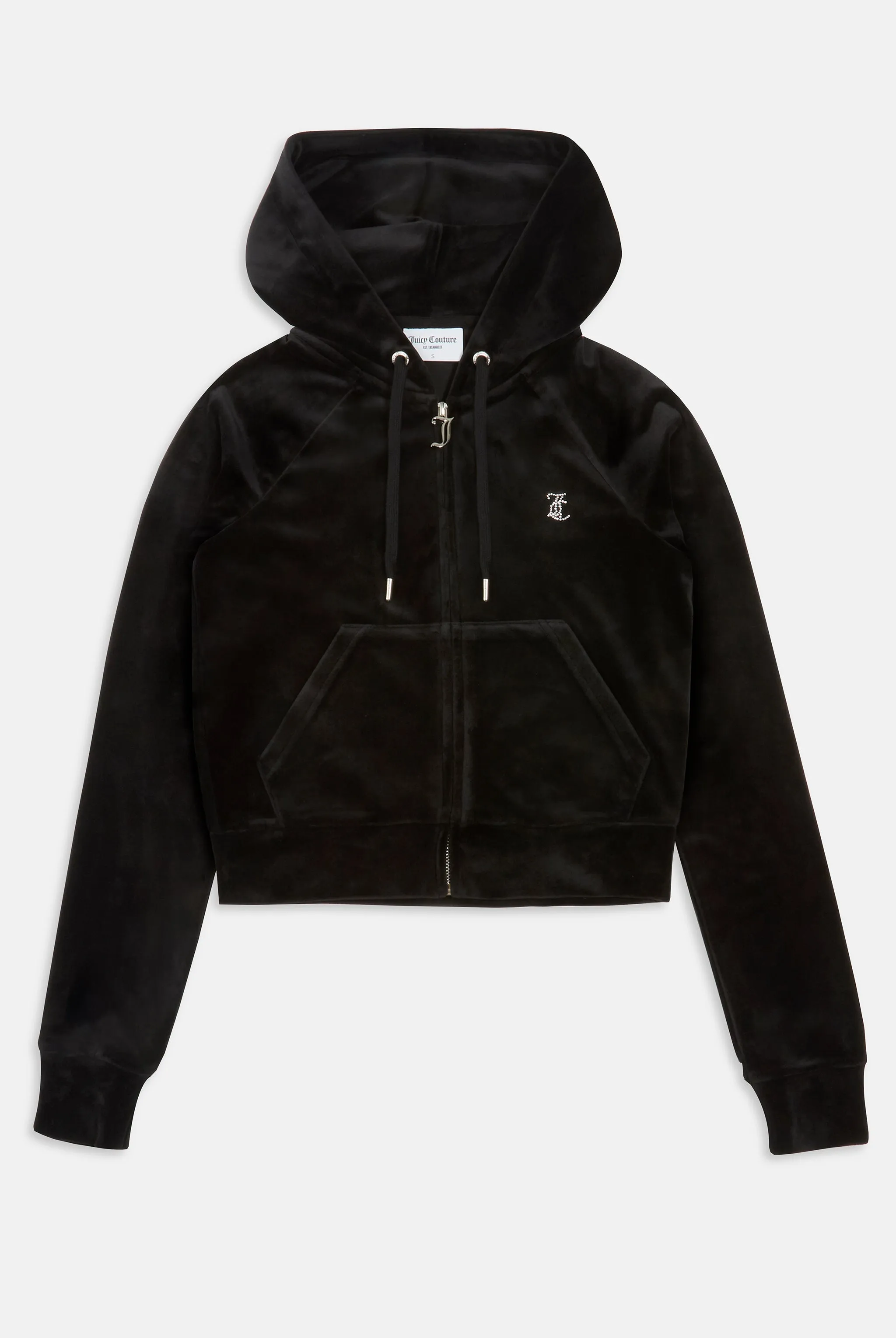 'VIRGO' BLACK DIAMANTÉ VELOUR ZIP-THROUGH HOODIE