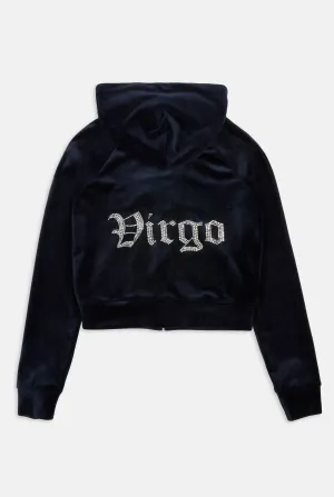'VIRGO' NIGHT SKY DIAMANTÉ VELOUR ZIP-THROUGH HOODIE