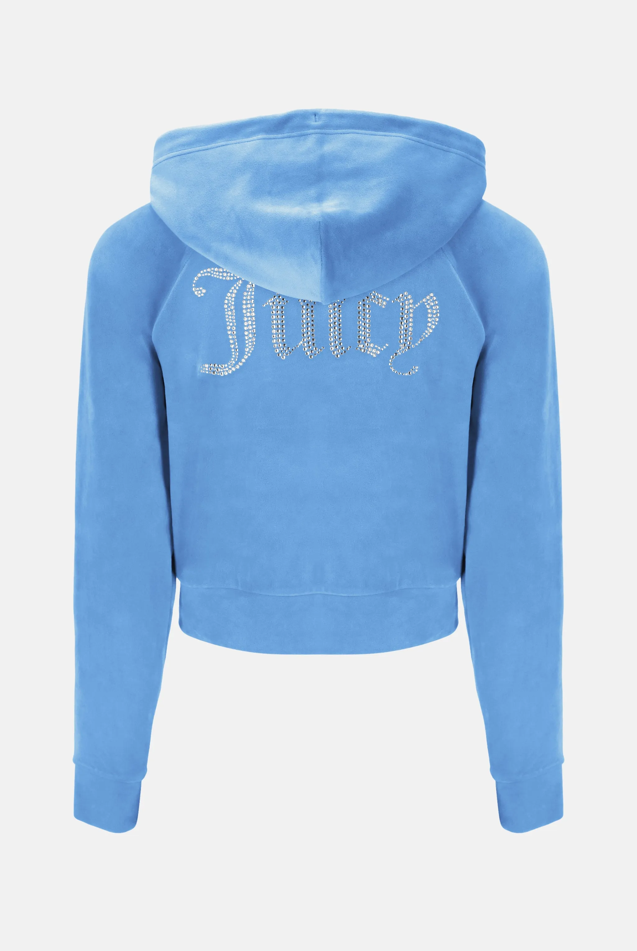 WASHED BLUE DENIM DIAMANTE VELOUR ZIP-THROUGH HOODIE