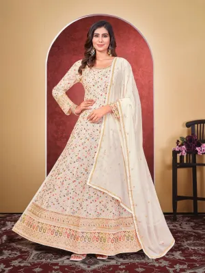 White Georgette Embroidered Anarkali Suit