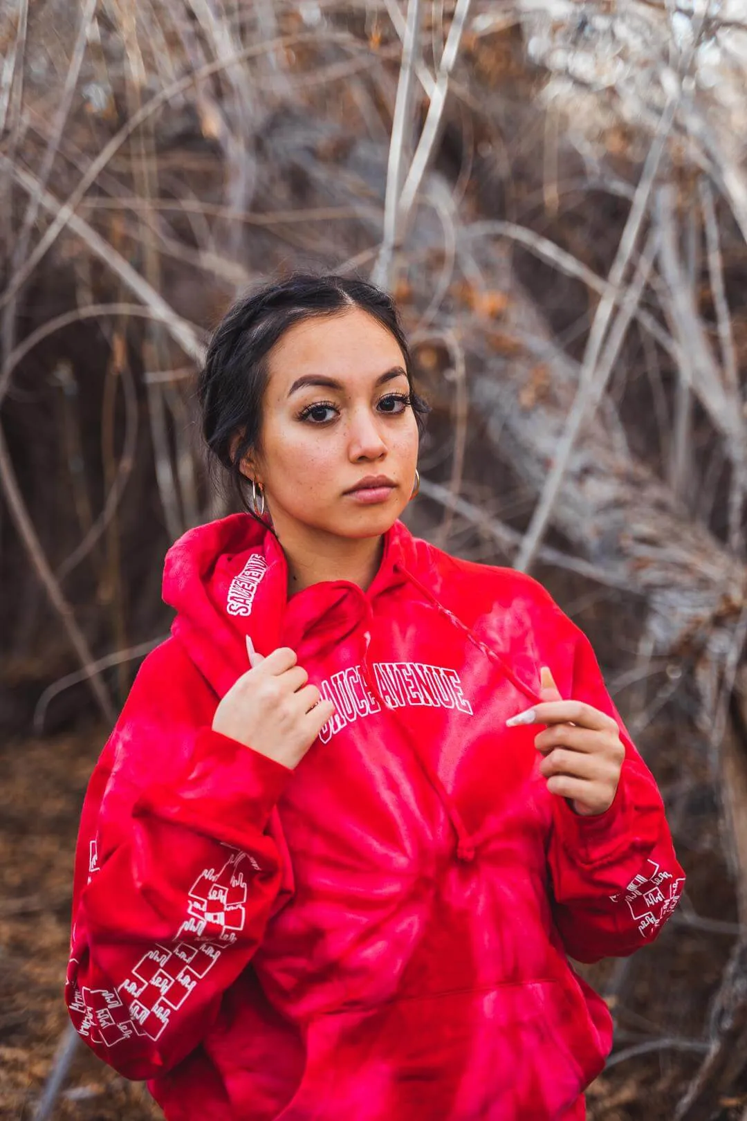 White Outline SA Curve | RedMill Hoodie (Outline Checkered Drippin Sleeve)