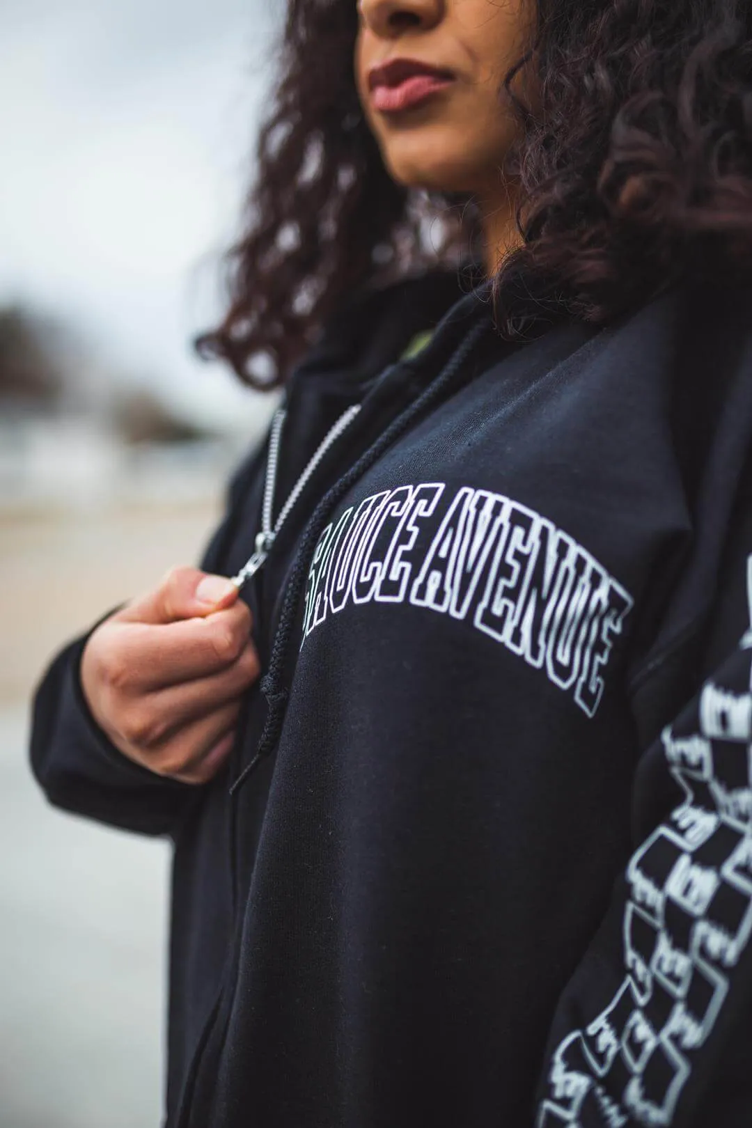 White SA Curve Outline | Black Zip Up Jacket (Outline Sleeves)