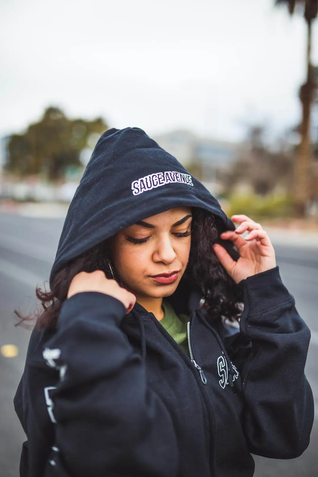 White SA Curve Outline | Black Zip Up Jacket (Outline Sleeves)