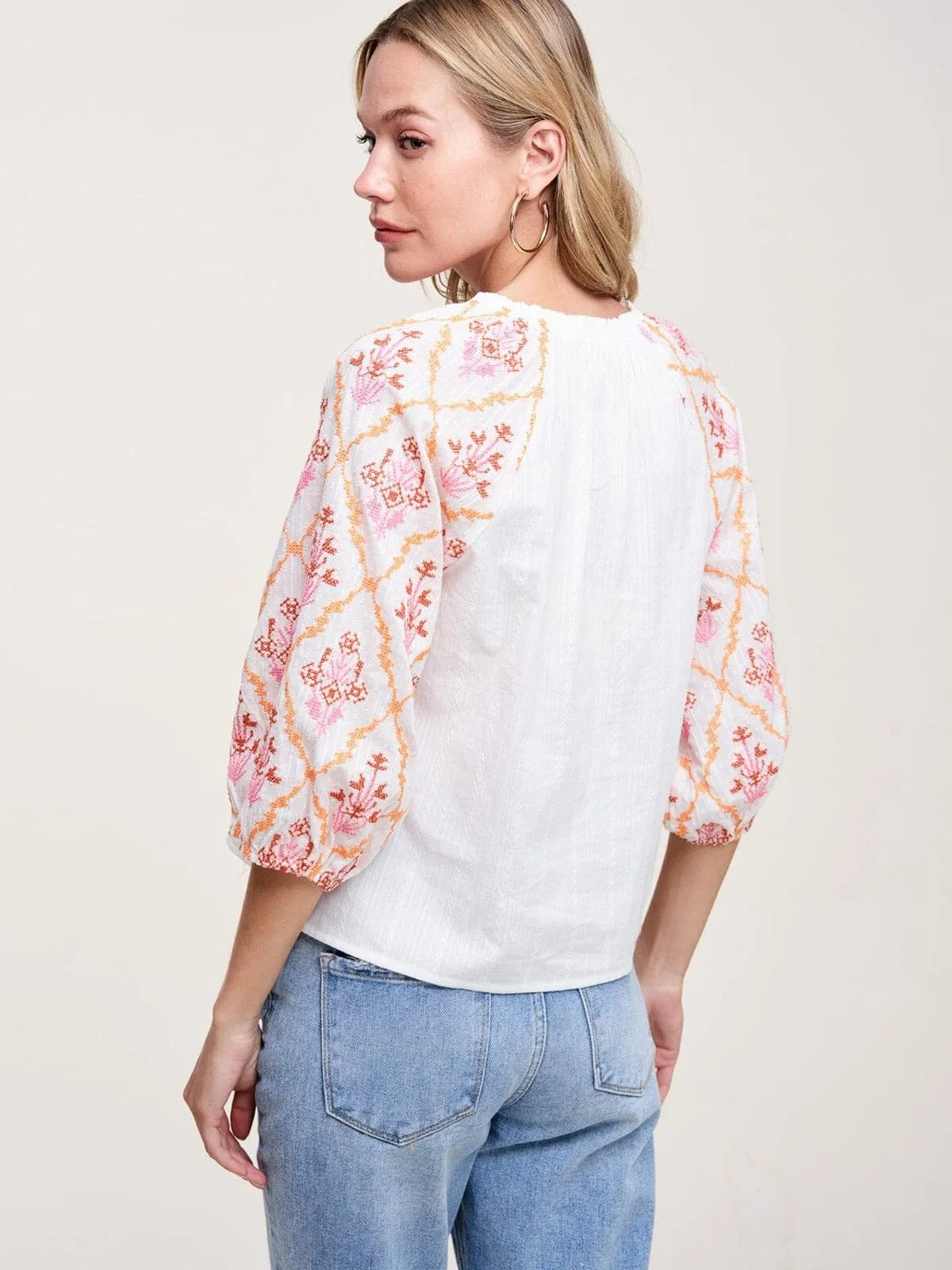 WOMENS 3/4 FLORAL SLEEVES BUTTONS DETAILED TOP