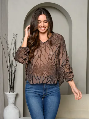 WOMEN'S 3/4 SLEEVE V-NECK MESH TOP