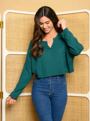 WOMEN'S LONG BELL SLEEVE KNIT V-NECK TOP