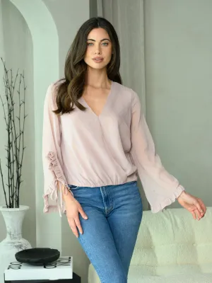 WOMEN'S LONG BELL SLEEVE SURPLICE TOP