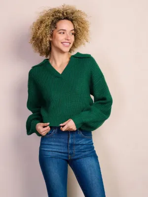WOMEN'S LONG PUFF SLEEVE V-NECK SWEATER TOP