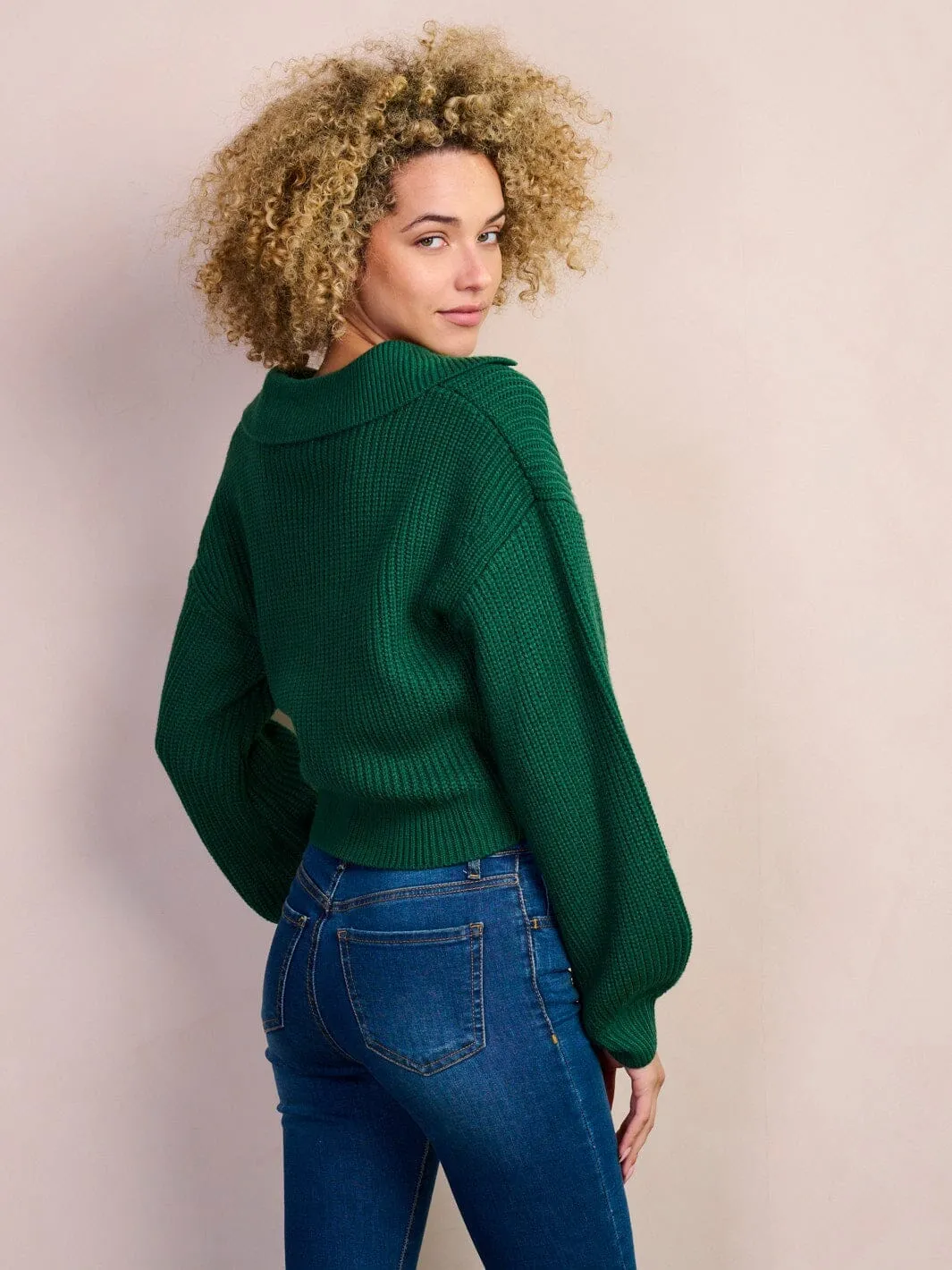 WOMEN'S LONG PUFF SLEEVE V-NECK SWEATER TOP