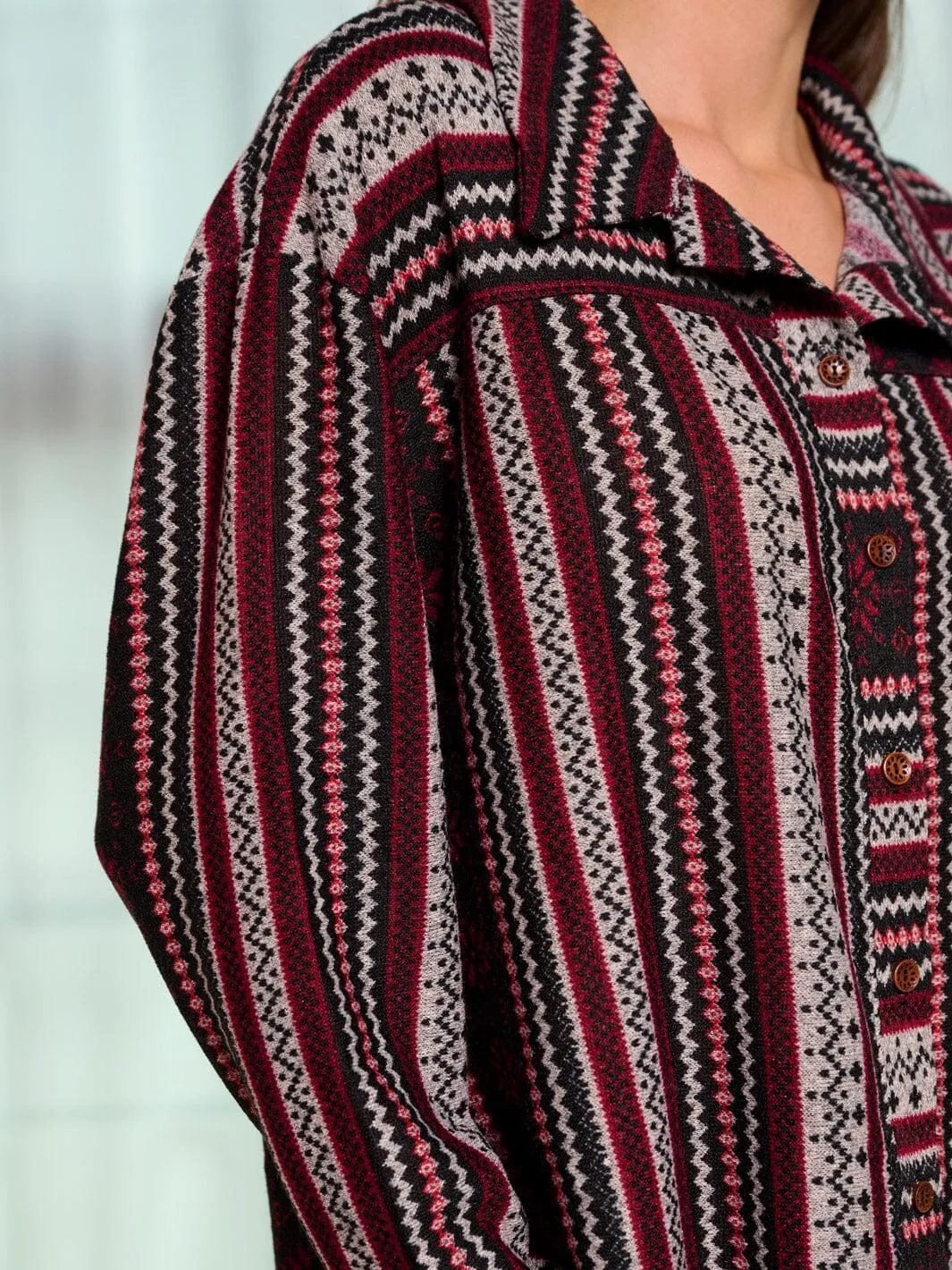 WOMEN'S LONG SLEEVE BUTTON UP MULTI PRINT BLOUSE TOP